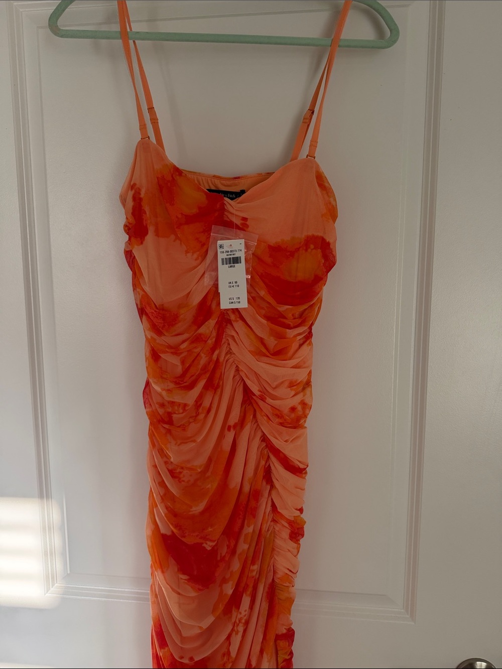 Orange Ruched Spaghetti Strap Maxi Dress
